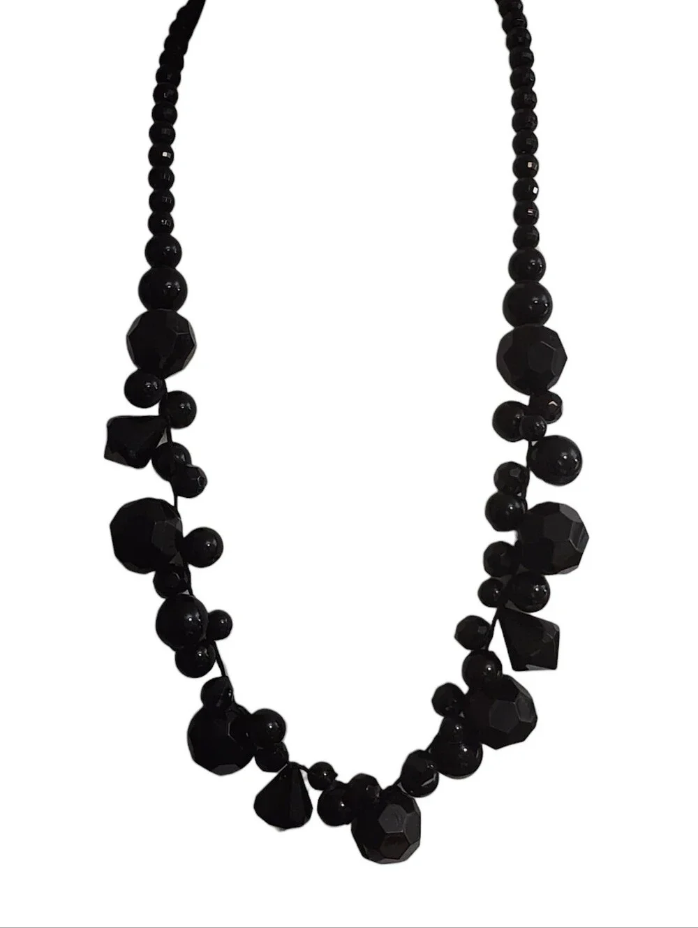 Black Faceted Bead Statement Necklace